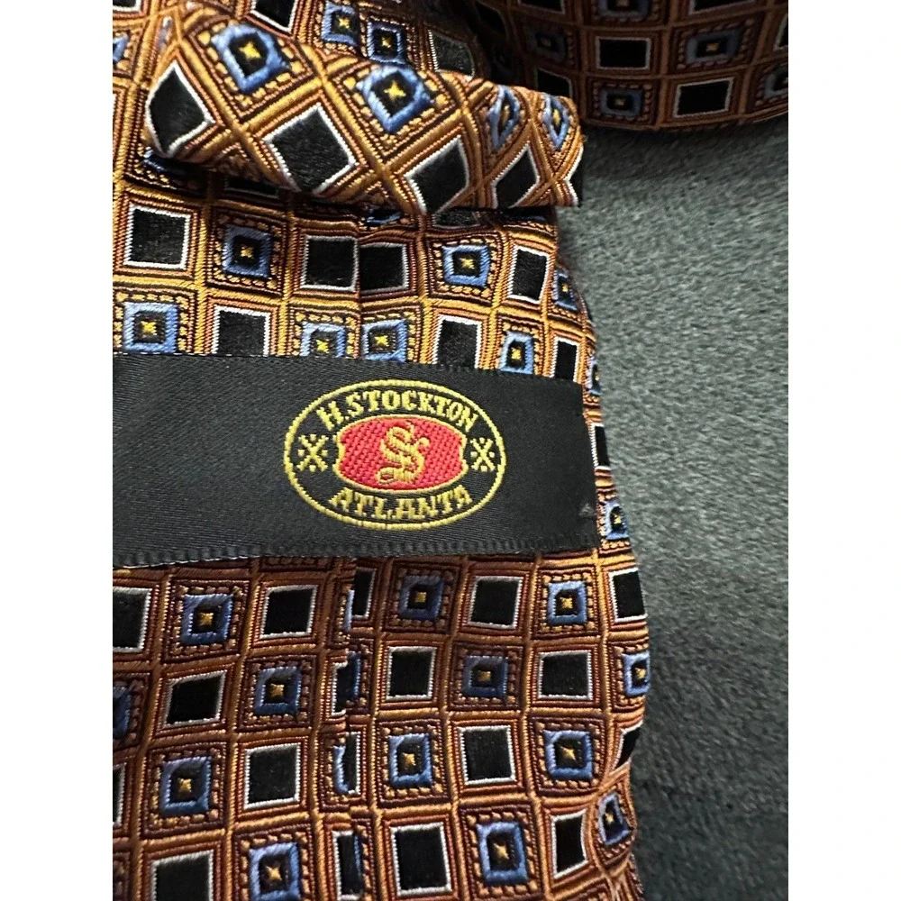 H. Stockton All Silk Hand Made in‎ USA Geometric Patterned Necktie